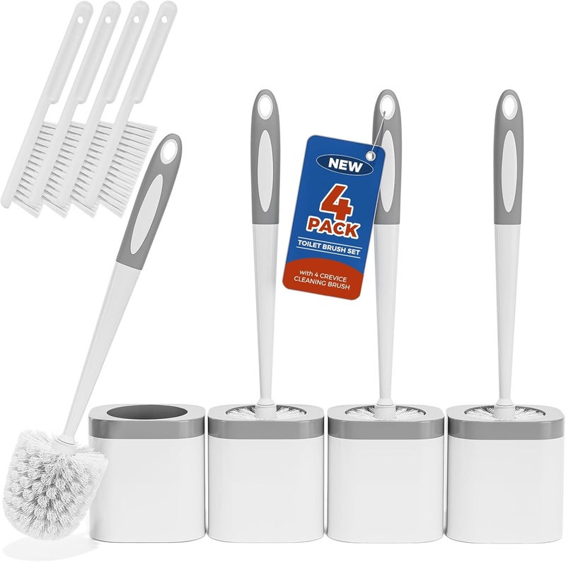 Holaloha Toilet Brush, 4 Pack Toilet Brush and Holder Set Bathroom Accessories, Toilet Bowl Brush and Holder with 4 Crevice Brush for Bathroom, Toilet Scrubber Brush, White - Image 1